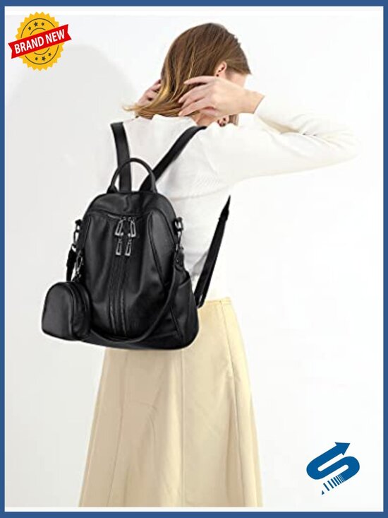Vegan Leather Convertible Backpack Purse Ladies Rucksack Shoulder Bag main image 5